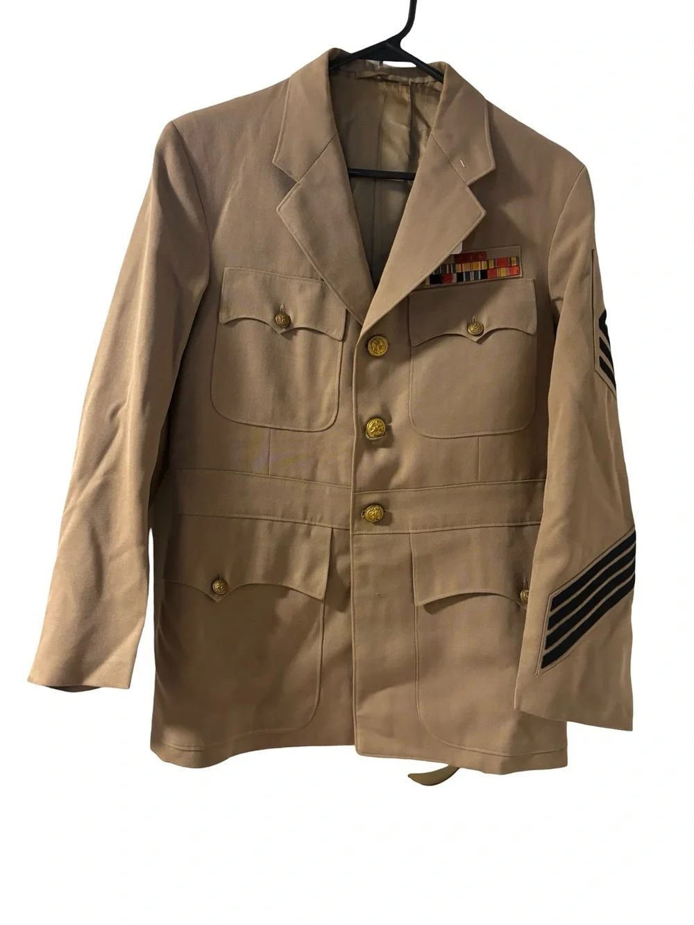 Authentic Genuine Vintage Mens Khaki Navy Service Blazer with Ribbon Bars